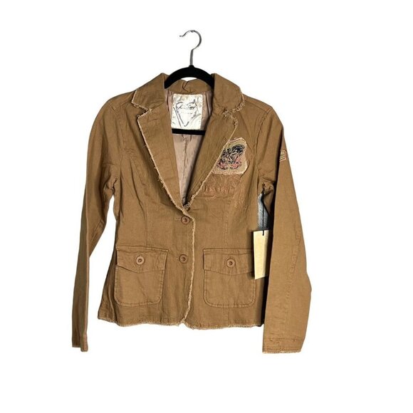 NWT Lovestitch Boho Embroidered Blazer Jacket Tan Small - Picture 1 of 10